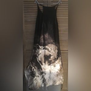 Silky asymmetrical strappy dress with side slit